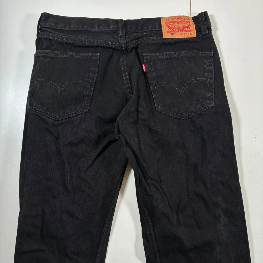 Levis 505 Regular Fit Jeans 34x31 Black Straight Leg Denim USA Cowboy